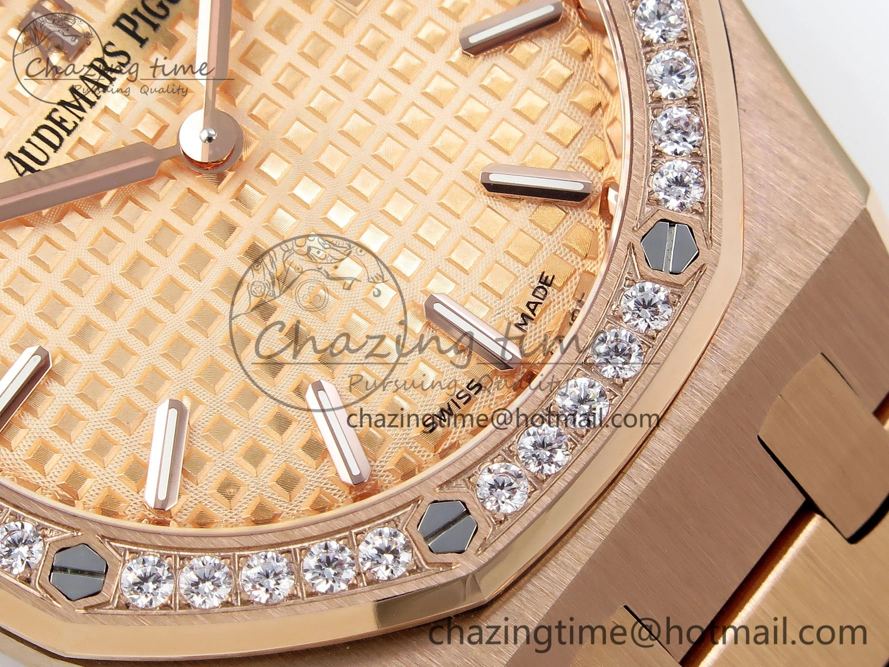 Lady Royal Oak 33mm 67651 Diamonds Bezel RG ZF 1:1 Best Edition RG Textured Dial on RG Bracelet RONDA Quartz WellDesigned 10085