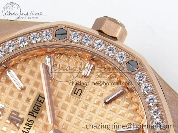 Lady Royal Oak 33mm 67651 Diamonds Bezel RG ZF 1:1 Best Edition RG Textured Dial on RG Bracelet RONDA Quartz WellDesigned 10085