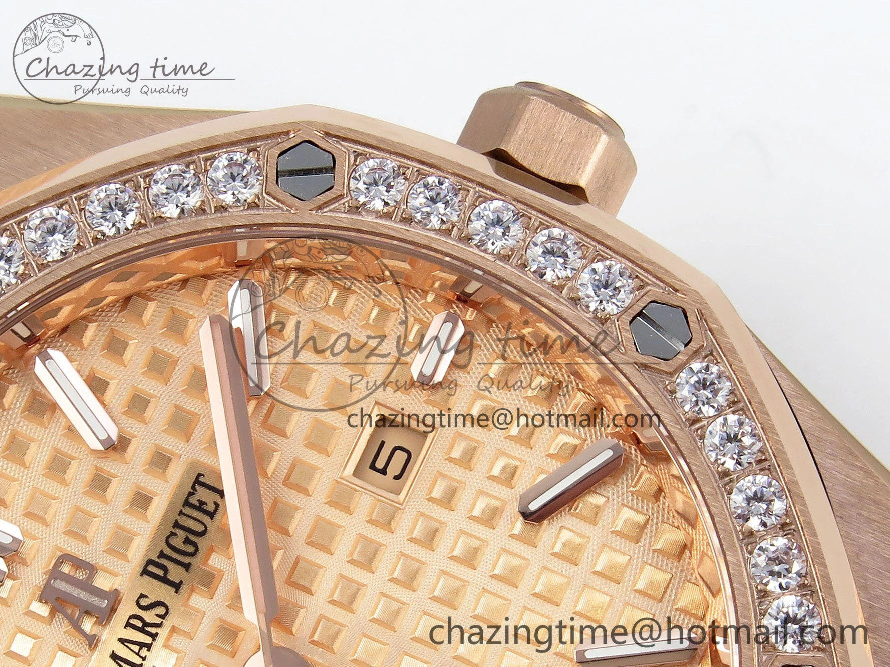 Lady Royal Oak 33mm 67651 Diamonds Bezel RG ZF 1:1 Best Edition RG Textured Dial on RG Bracelet RONDA Quartz WellDesigned 10085