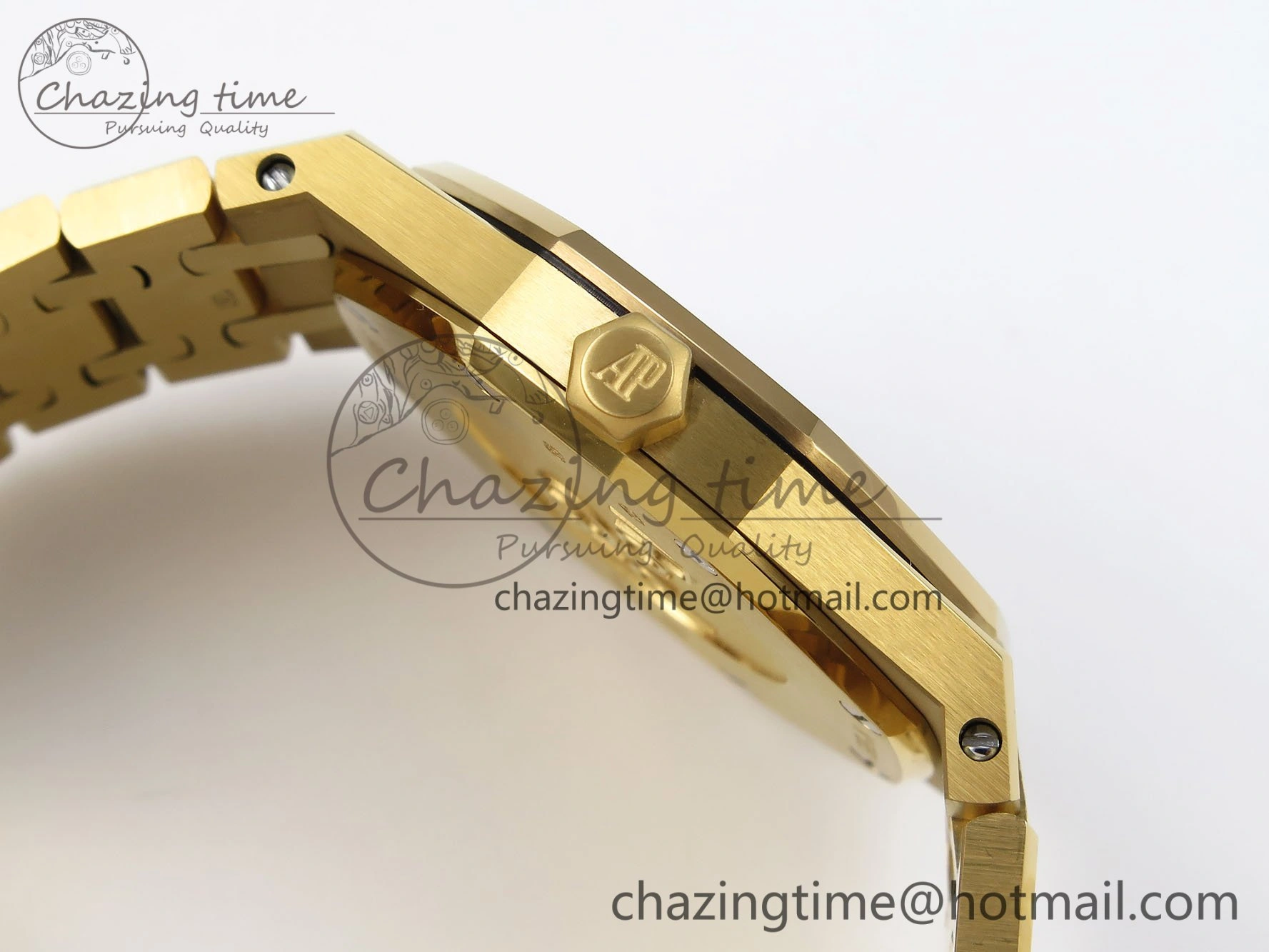 Lady Royal Oak 33mm 67651 Diamonds Bezel YG ZF 1:1 Best Edition Blue Textured Dial on YG Bracelet RONDA Quartz Efficient 4478