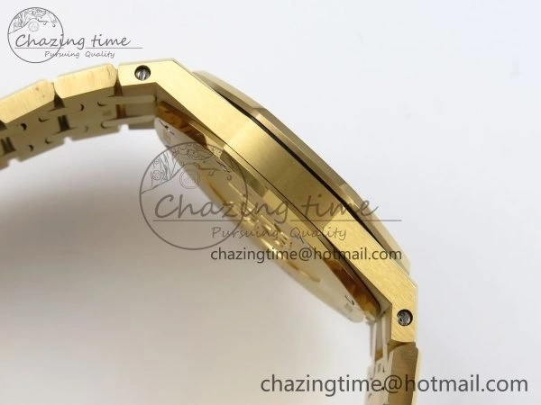 Lady Royal Oak 33mm 67651 Diamonds Bezel YG ZF 1:1 Best Edition Blue Textured Dial on YG Bracelet RONDA Quartz Efficient 4478