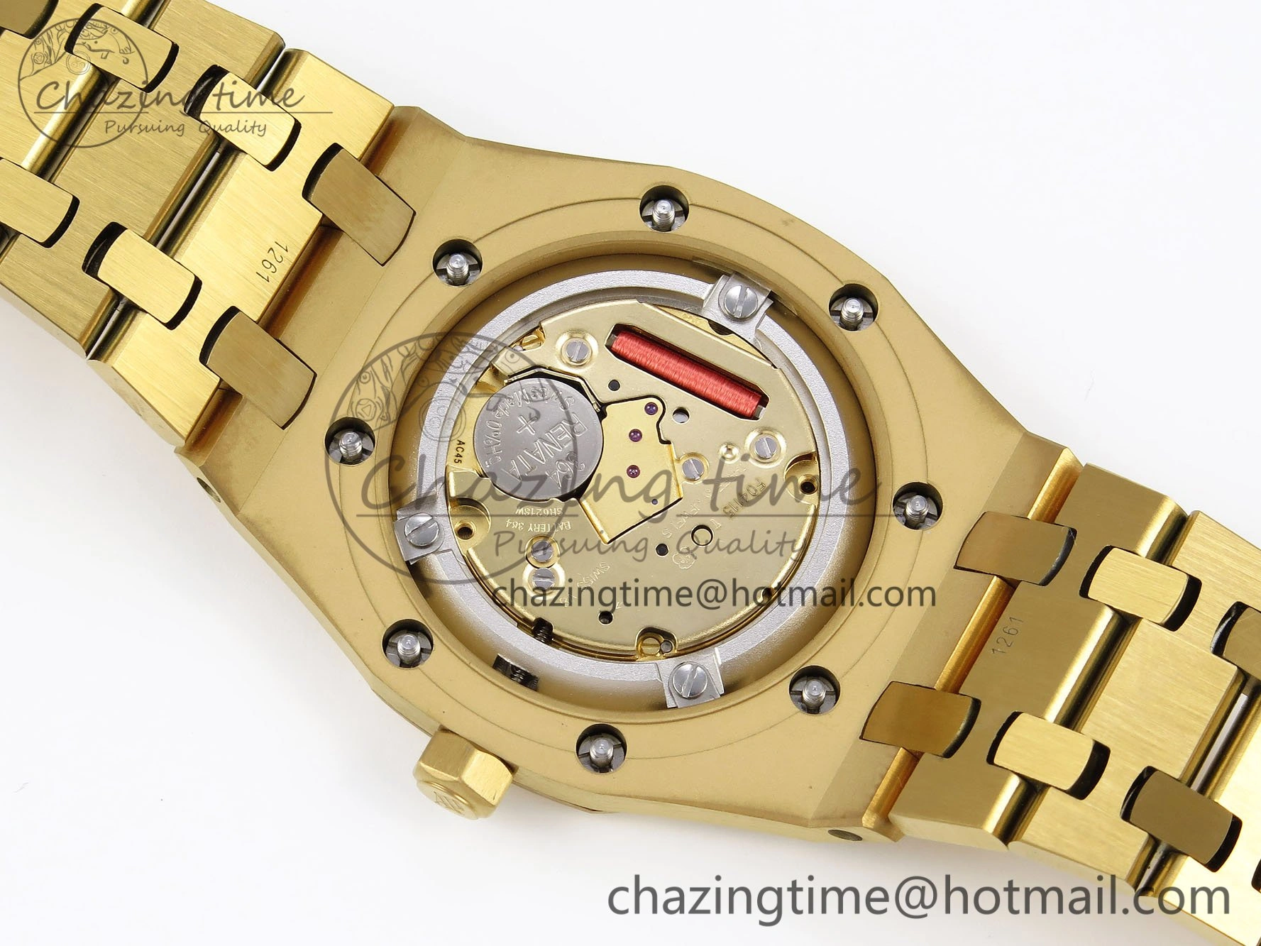 Lady Royal Oak 33mm 67651 Diamonds Bezel YG ZF 1:1 Best Edition Blue Textured Dial on YG Bracelet RONDA Quartz Efficient 4478