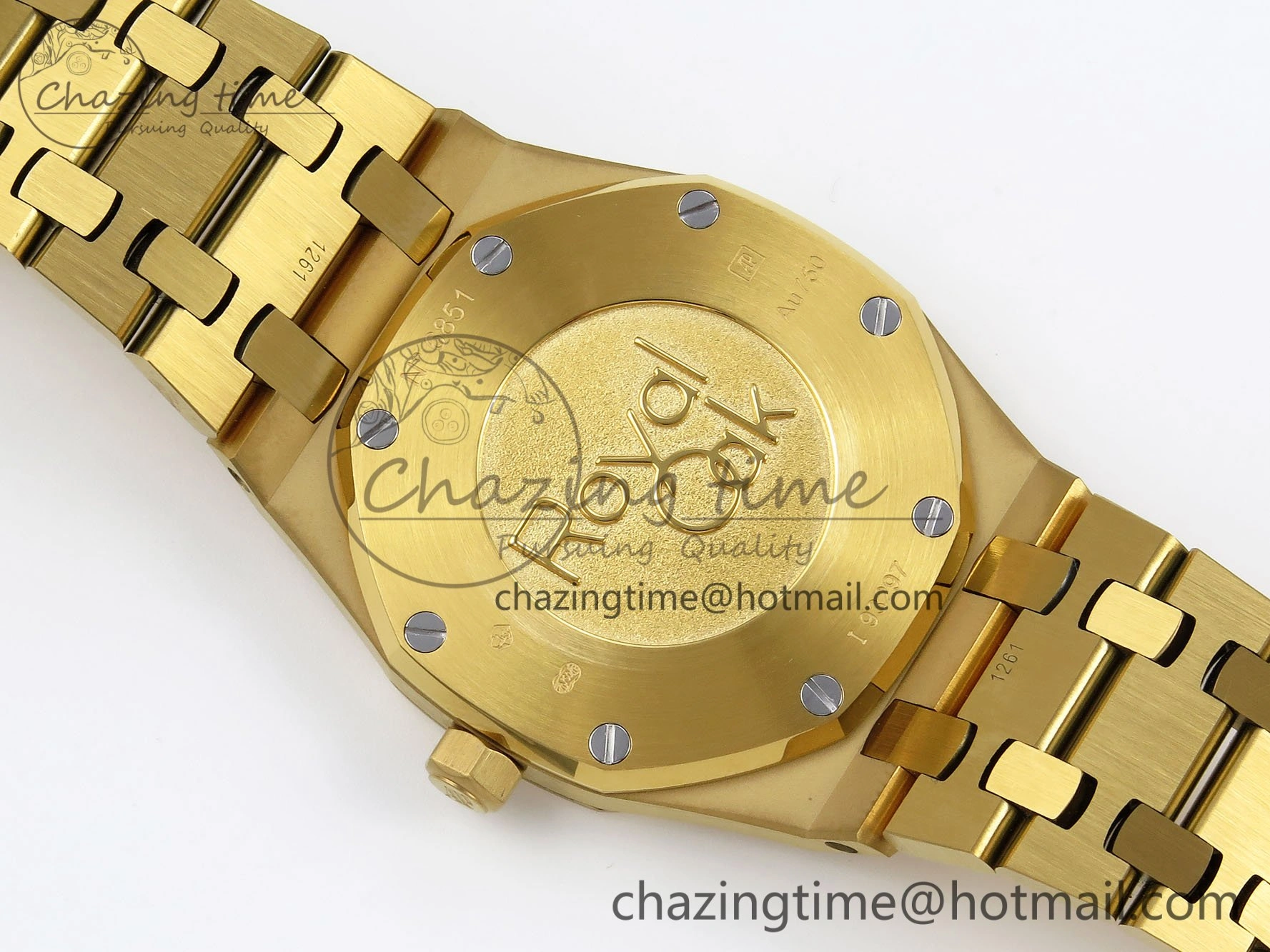UrbanChic Lady Royal Oak 33mm 67651 Diamonds Bezel YG ZF 1:1 Best Edition White Textured Dial on YG Bracelet RONDA Quartz 4477