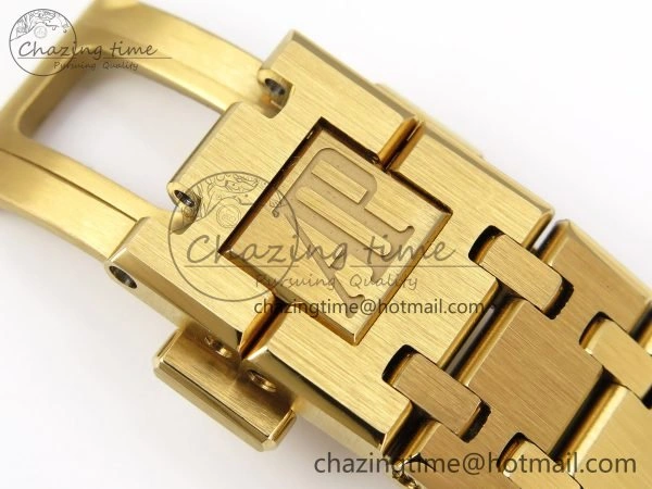 UrbanChic Lady Royal Oak 33mm 67651 Diamonds Bezel YG ZF 1:1 Best Edition White Textured Dial on YG Bracelet RONDA Quartz 4477
