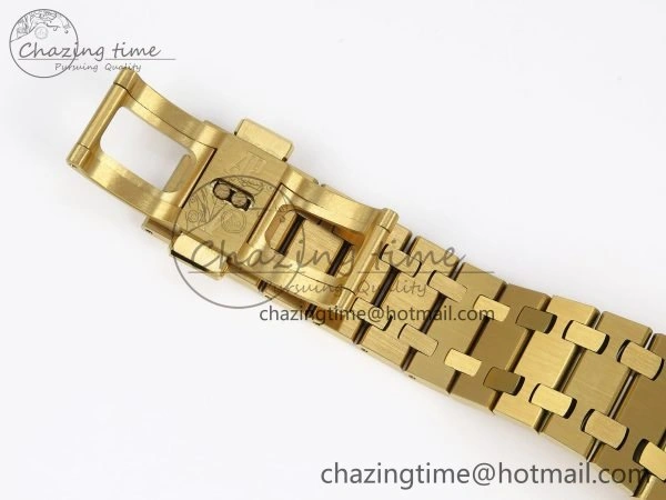 UrbanChic Lady Royal Oak 33mm 67651 Diamonds Bezel YG ZF 1:1 Best Edition White Textured Dial on YG Bracelet RONDA Quartz 4477
