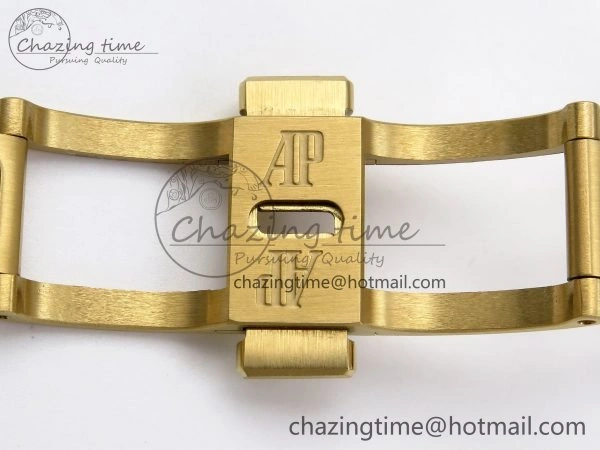 UrbanChic Lady Royal Oak 33mm 67651 Diamonds Bezel YG ZF 1:1 Best Edition White Textured Dial on YG Bracelet RONDA Quartz 4477