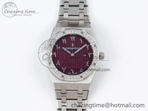 Bold Lady Royal Oak 33mm 67651 Diamonds SS ZF 1:1 Best Edition Purple Red Textured Dial on SS Bracelet RONDA Quartz 4484