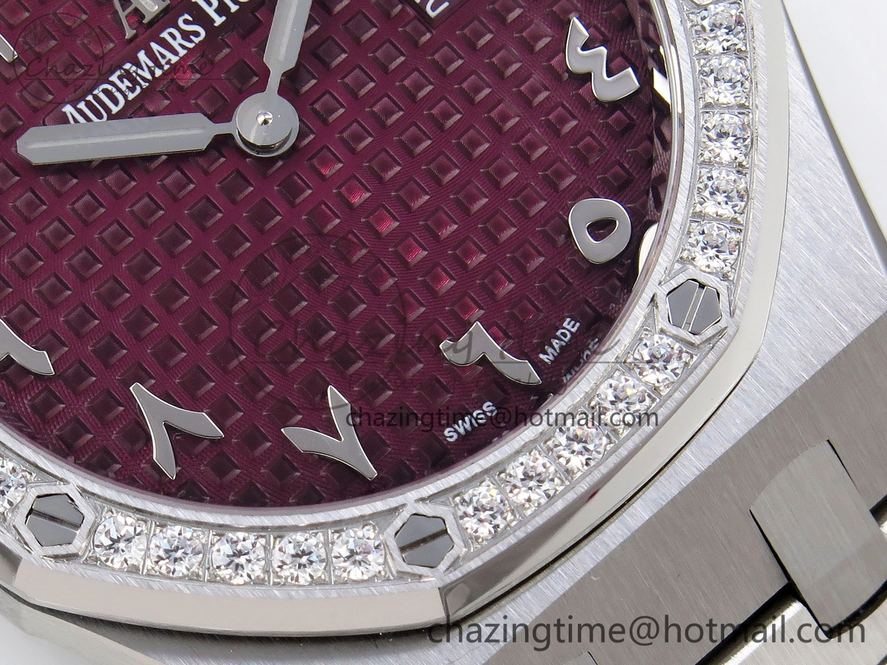 Lady Royal Oak 33mm 67651 Diamonds SS ZF 1:1 Best Edition Purple Red Textured Dial on SS Bracelet RONDA Quartz Colorful 10093