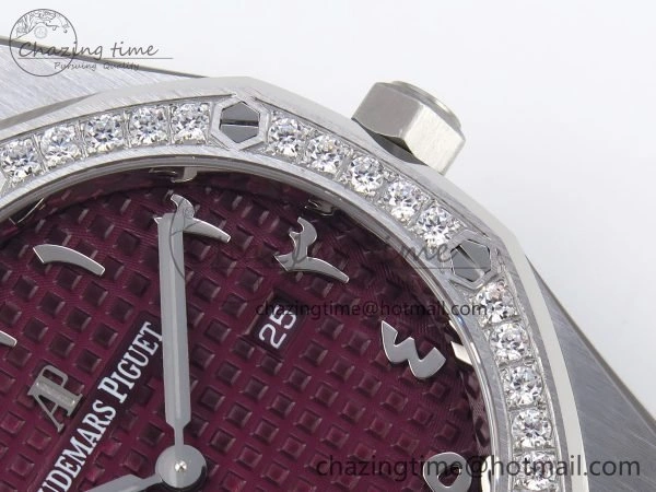 Lady Royal Oak 33mm 67651 Diamonds SS ZF 1:1 Best Edition Purple Red Textured Dial on SS Bracelet RONDA Quartz Colorful 10093