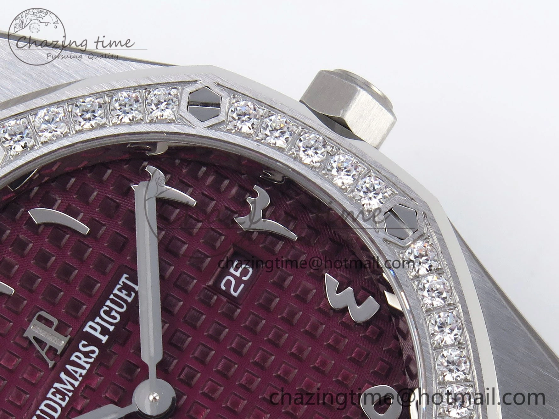 Lady Royal Oak 33mm 67651 Diamonds SS ZF 1:1 Best Edition Purple Red Textured Dial on SS Bracelet RONDA Quartz Colorful 10093