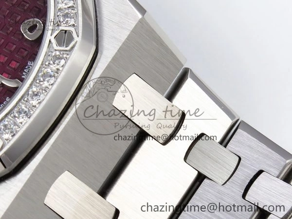 Lady Royal Oak 33mm 67651 Diamonds SS ZF 1:1 Best Edition Purple Red Textured Dial on SS Bracelet RONDA Quartz Colorful 10093