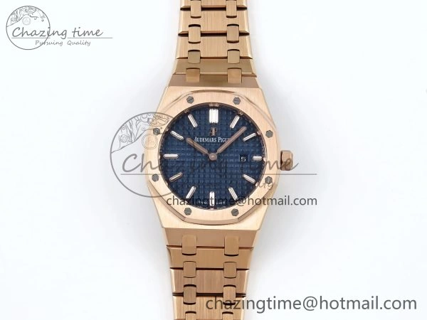 Lady Royal Oak 33mm 67651 RG ZF 1:1 Best Edition Blue Textured Dial on RG Bracelet RONDA Quartz StreetReady 4479