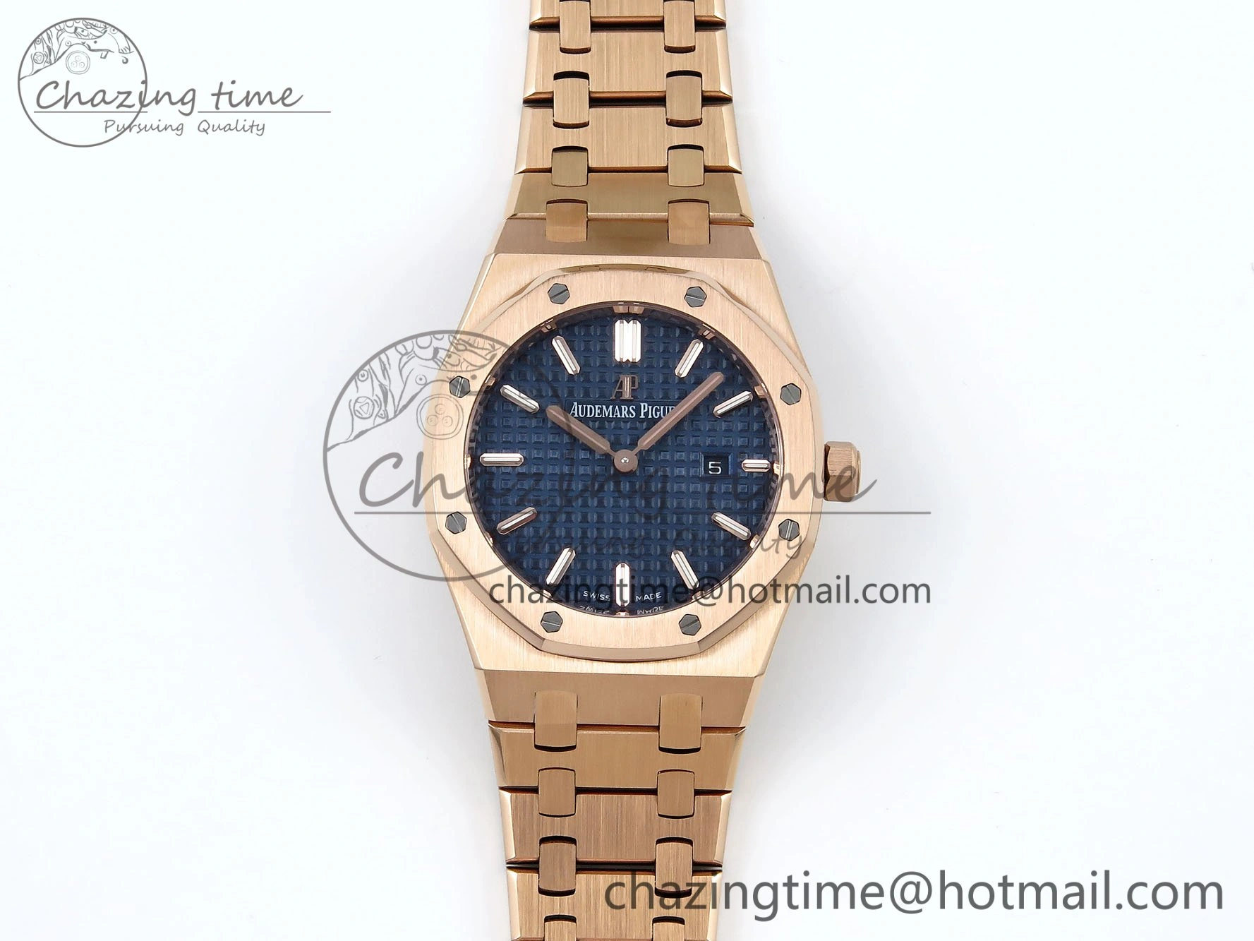 Lady Royal Oak 33mm 67651 RG ZF 1:1 Best Edition Blue Textured Dial on RG Bracelet RONDA Quartz Elegant 10084