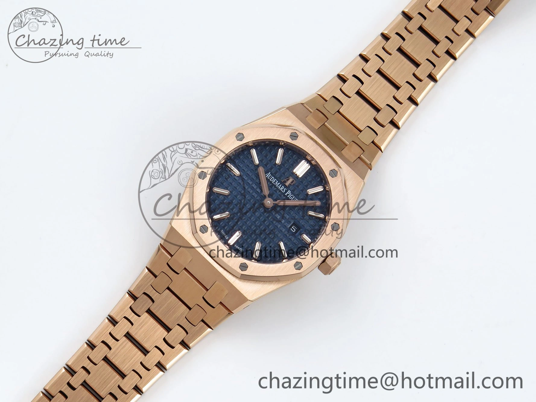 Lady Royal Oak 33mm 67651 RG ZF 1:1 Best Edition Blue Textured Dial on RG Bracelet RONDA Quartz Elegant 10084