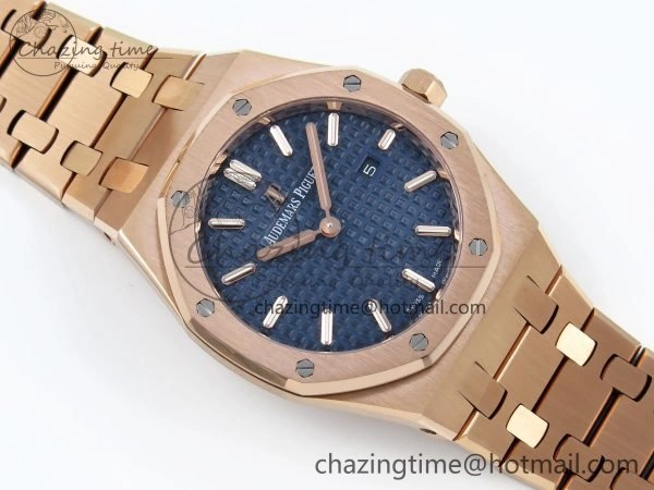 Lady Royal Oak 33mm 67651 RG ZF 1:1 Best Edition Blue Textured Dial on RG Bracelet RONDA Quartz Elegant 10084