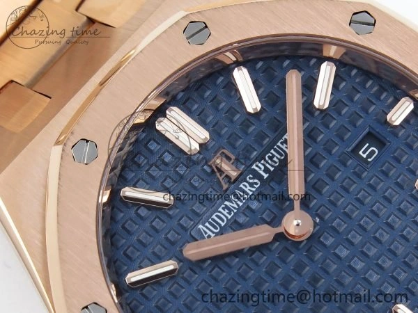 Lady Royal Oak 33mm 67651 RG ZF 1:1 Best Edition Blue Textured Dial on RG Bracelet RONDA Quartz Elegant 10084