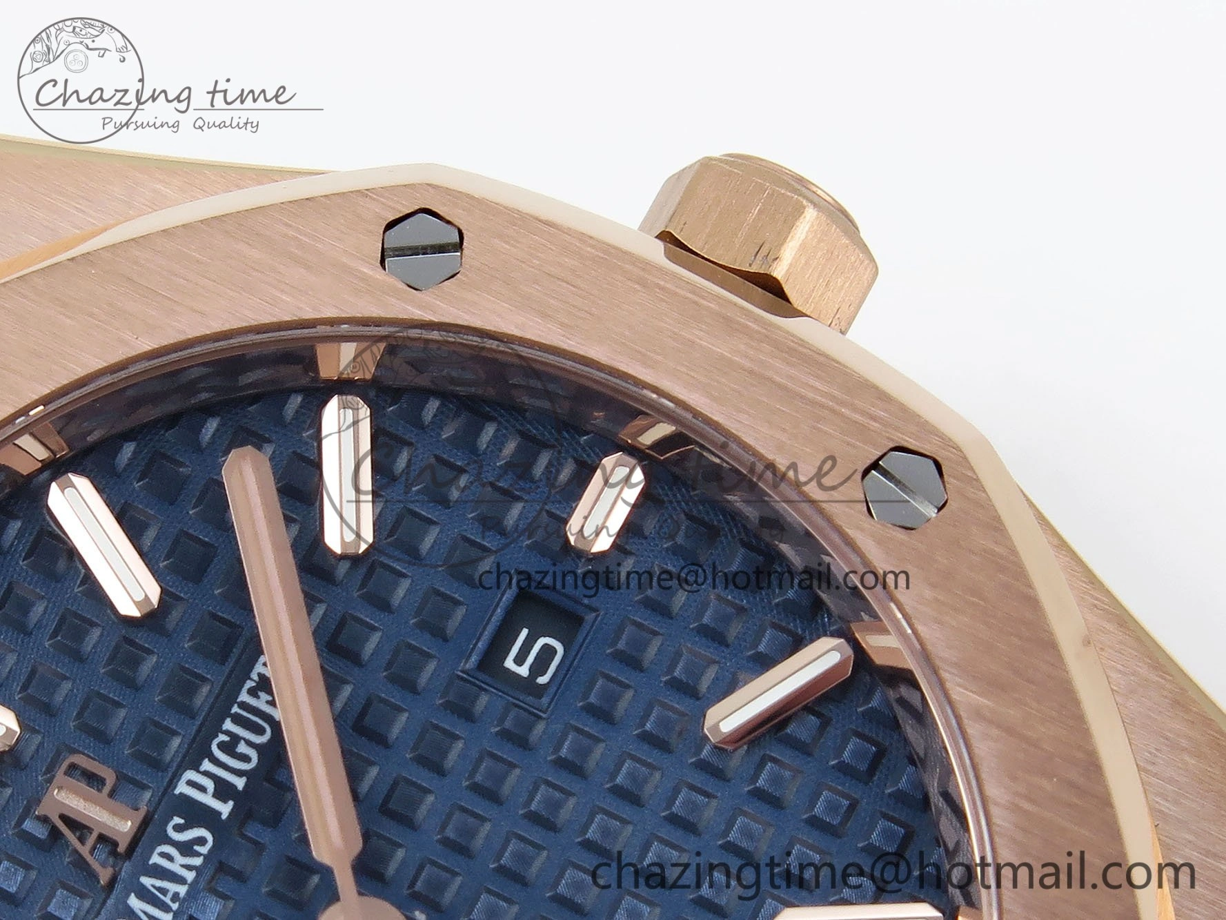 Lady Royal Oak 33mm 67651 RG ZF 1:1 Best Edition Blue Textured Dial on RG Bracelet RONDA Quartz Elegant 10084