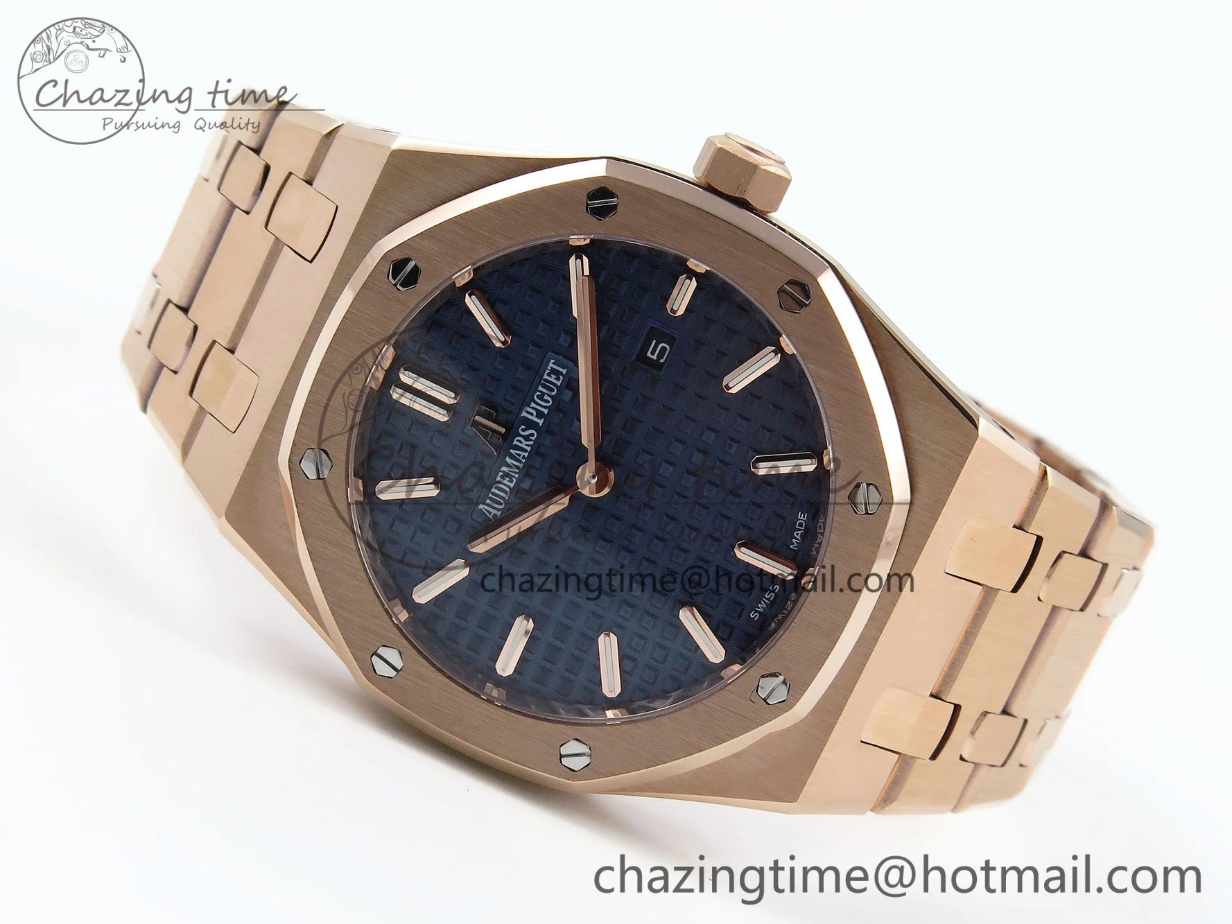 Lady Royal Oak 33mm 67651 RG ZF 1:1 Best Edition Blue Textured Dial on RG Bracelet RONDA Quartz Elegant 10084