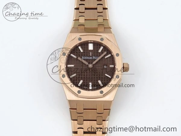 Lady Royal Oak 33mm 67651 RG ZF 1:1 Best Edition Brown Textured Dial on RG Bracelet RONDA Quartz Compact 10078