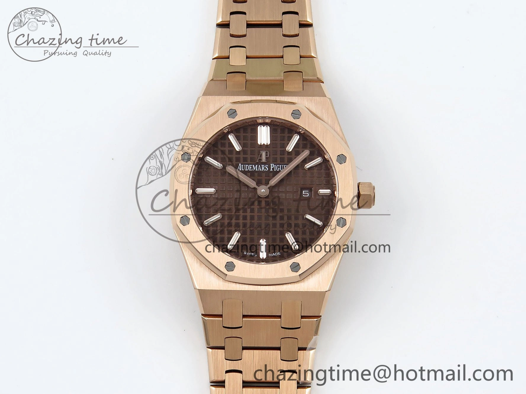 Lady Royal Oak 33mm 67651 RG ZF 1:1 Best Edition Brown Textured Dial on RG Bracelet RONDA Quartz Compact 10078