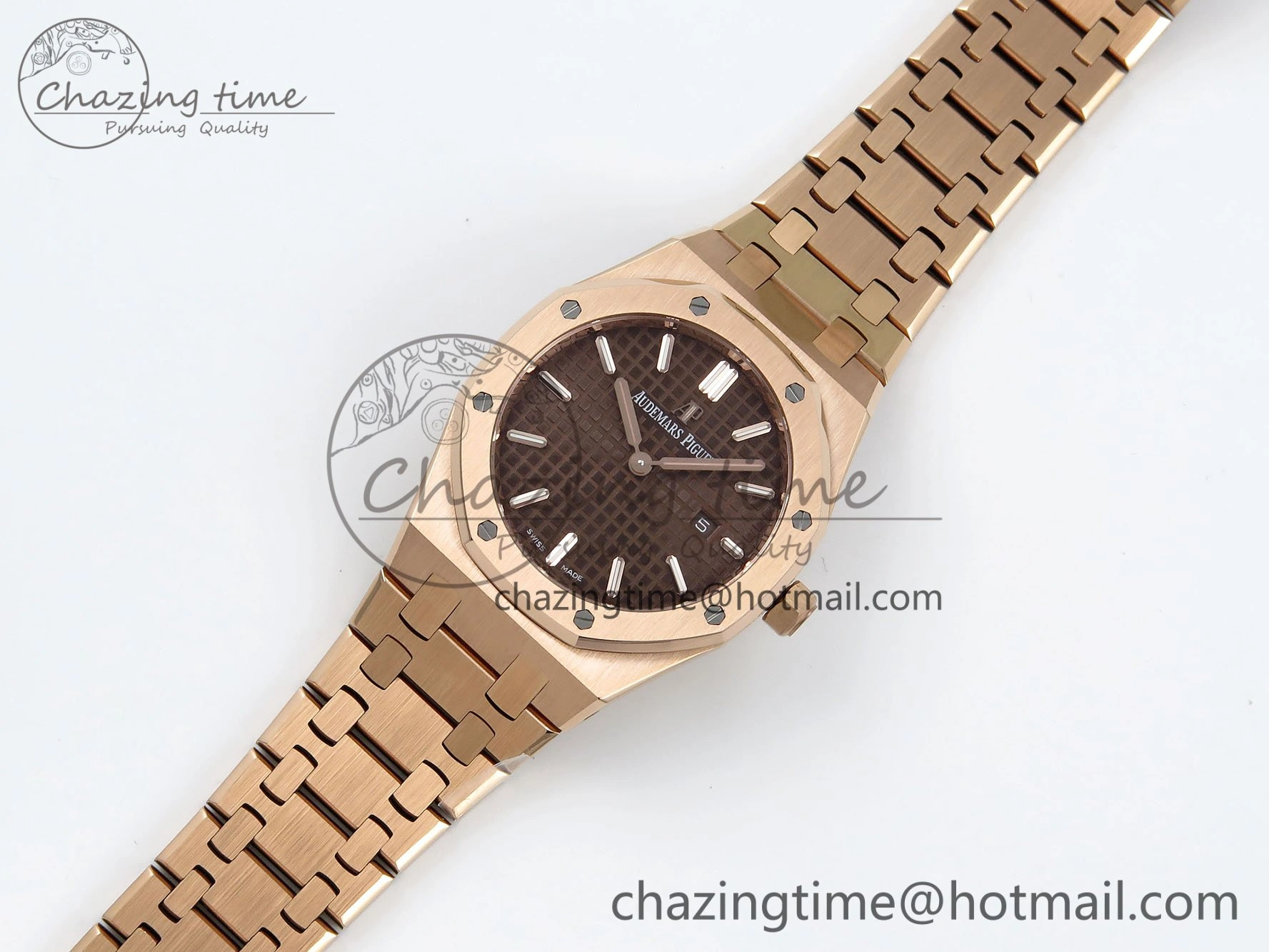 Lady Royal Oak 33mm 67651 RG ZF 1:1 Best Edition Brown Textured Dial on RG Bracelet RONDA Quartz Compact 10078