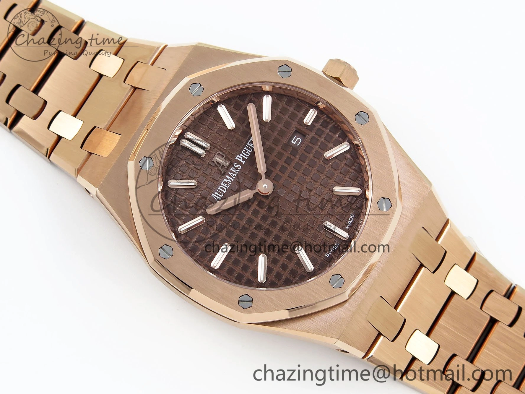Lady Royal Oak 33mm 67651 RG ZF 1:1 Best Edition Brown Textured Dial on RG Bracelet RONDA Quartz Compact 10078
