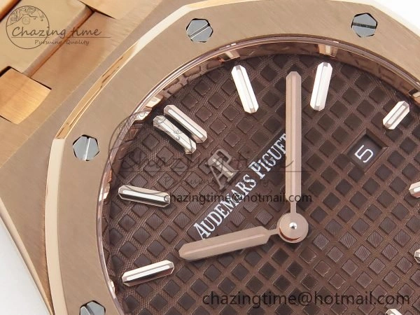 Lady Royal Oak 33mm 67651 RG ZF 1:1 Best Edition Brown Textured Dial on RG Bracelet RONDA Quartz Compact 10078