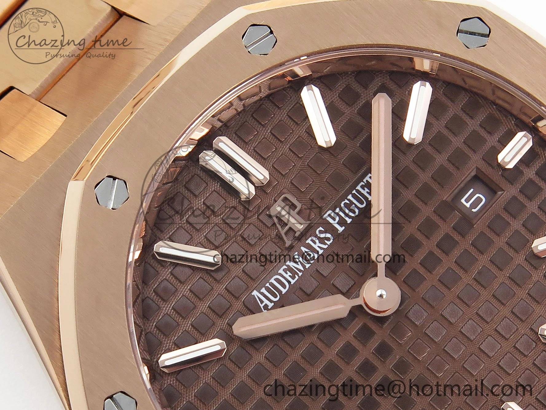 Lady Royal Oak 33mm 67651 RG ZF 1:1 Best Edition Brown Textured Dial on RG Bracelet RONDA Quartz Compact 10078