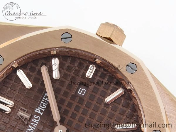 Lady Royal Oak 33mm 67651 RG ZF 1:1 Best Edition Brown Textured Dial on RG Bracelet RONDA Quartz Compact 10078