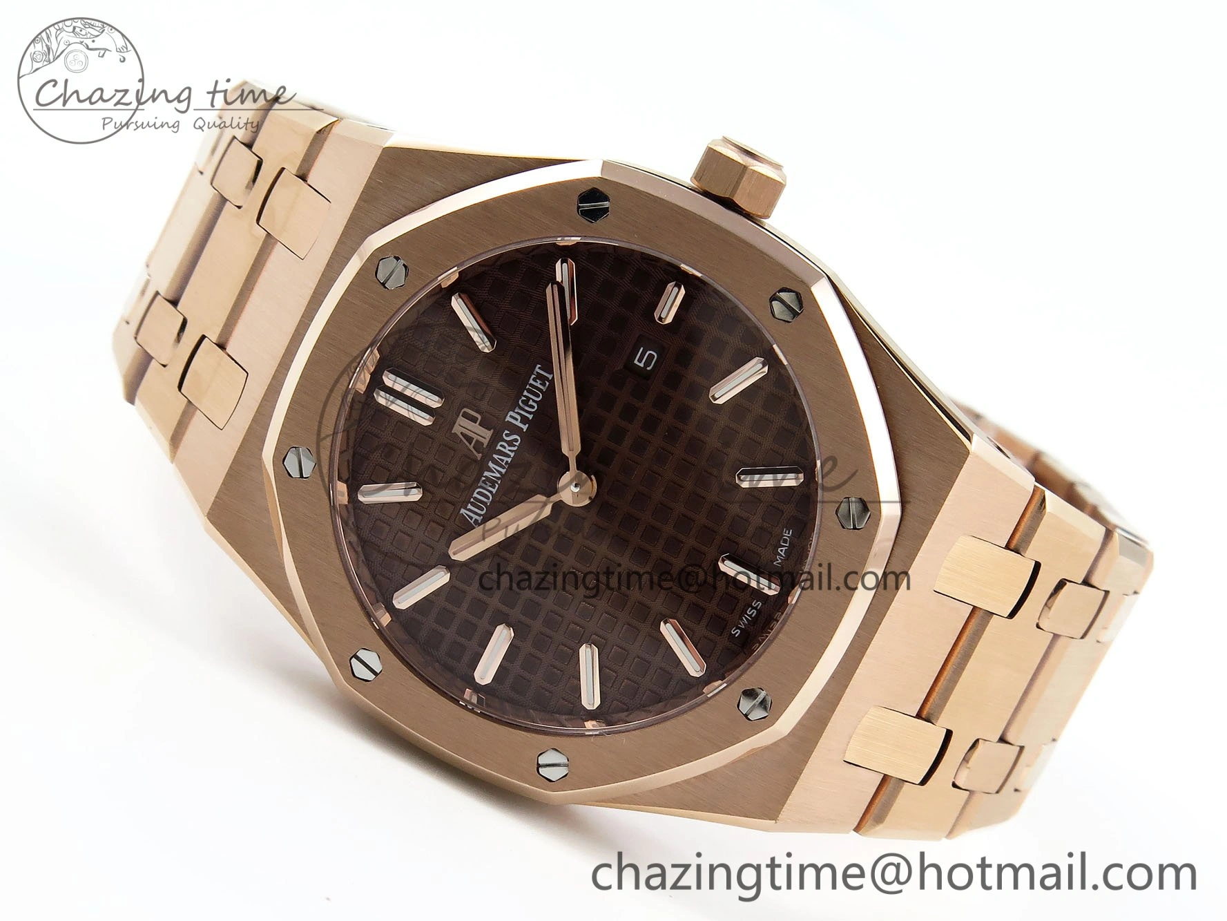 Lady Royal Oak 33mm 67651 RG ZF 1:1 Best Edition Brown Textured Dial on RG Bracelet RONDA Quartz Compact 10078