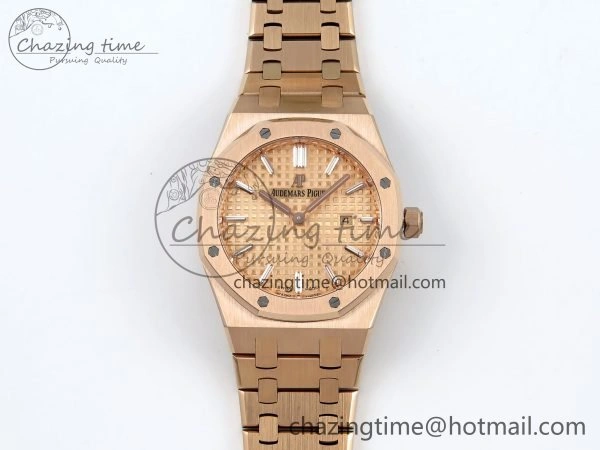 Lady Royal Oak 33mm 67651 RG ZF 1:1 Best Edition RG Textured Dial on RG Bracelet RONDA Quartz Lightweight 10086
