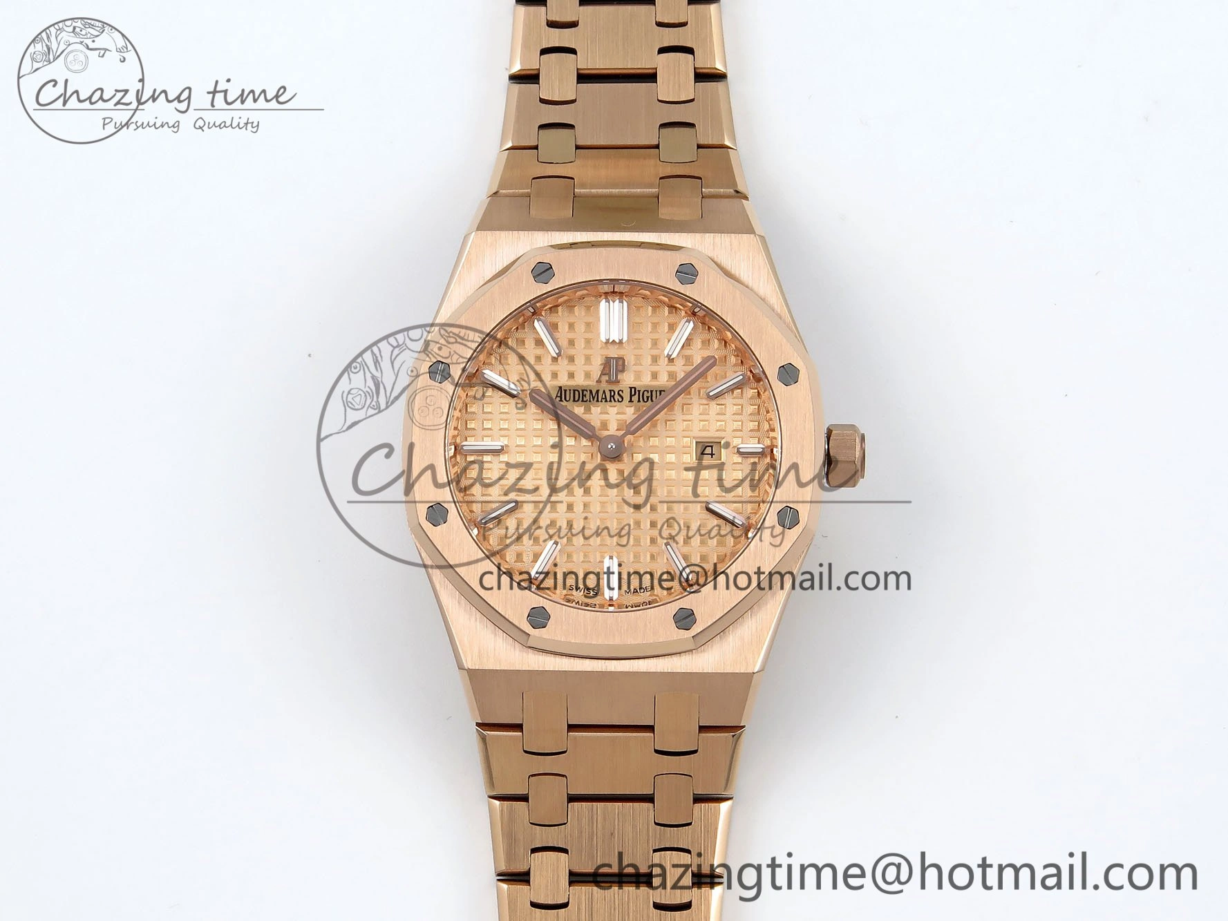Lady Royal Oak 33mm 67651 RG ZF 1:1 Best Edition RG Textured Dial on RG Bracelet RONDA Quartz Lightweight 10086