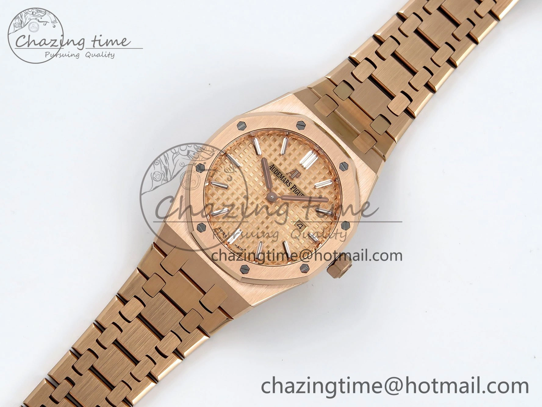 Lady Royal Oak 33mm 67651 RG ZF 1:1 Best Edition RG Textured Dial on RG Bracelet RONDA Quartz Lightweight 10086