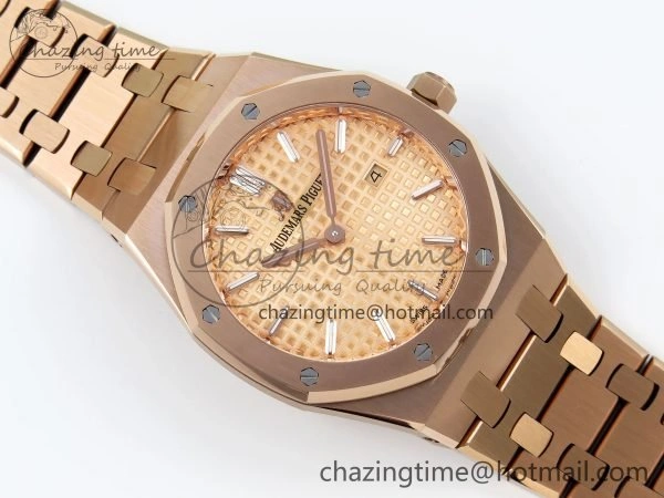 Lady Royal Oak 33mm 67651 RG ZF 1:1 Best Edition RG Textured Dial on RG Bracelet RONDA Quartz Lightweight 10086