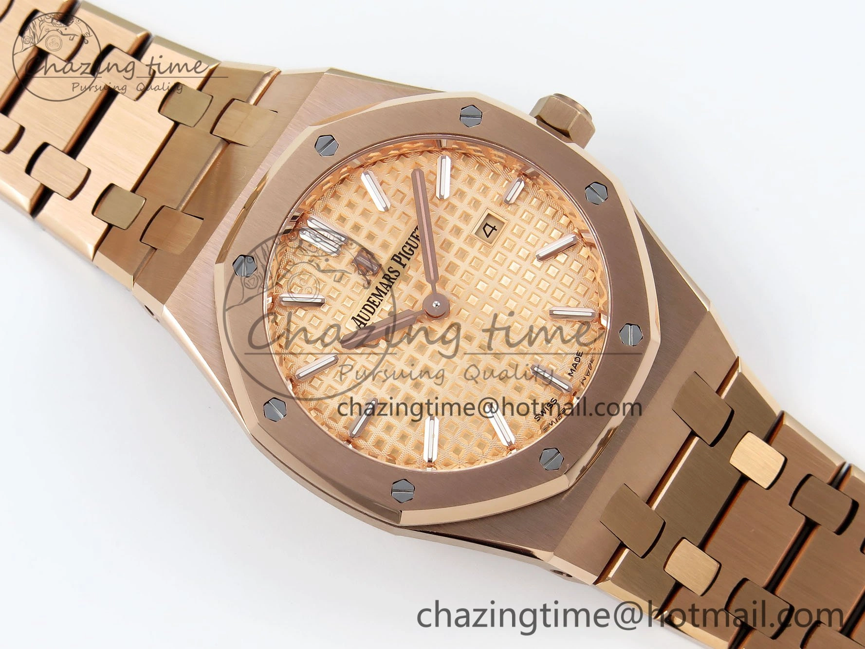 Lady Royal Oak 33mm 67651 RG ZF 1:1 Best Edition RG Textured Dial on RG Bracelet RONDA Quartz Lightweight 10086
