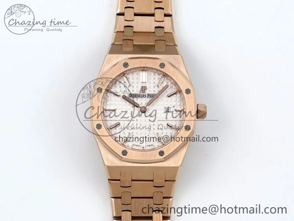 Lady Royal Oak 33mm 67651 RG ZF 1:1 Best Edition White Textured Dial on RG Bracelet RONDA Quartz Reliable 4473