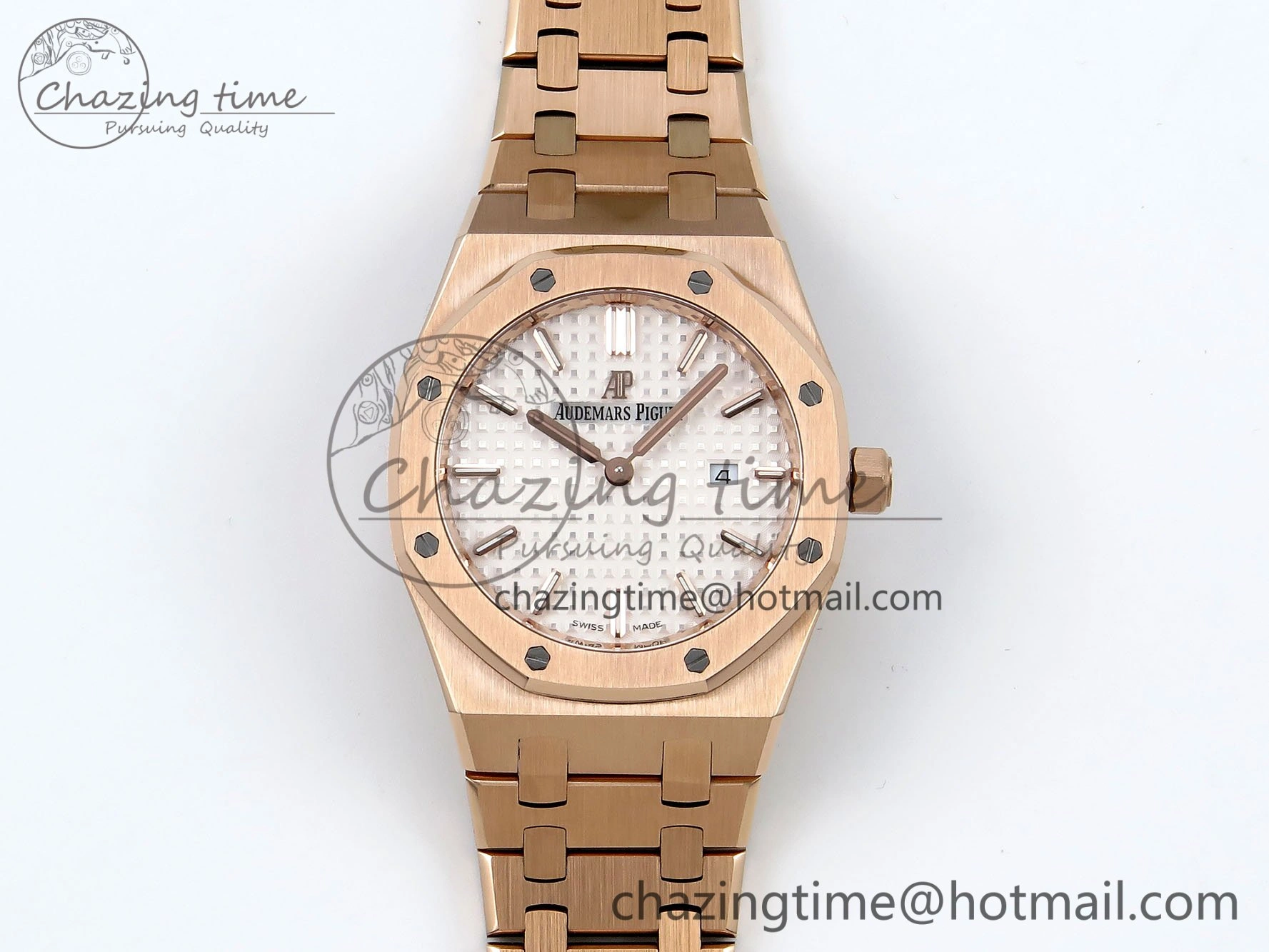 Durable Lady Royal Oak 33mm 67651 RG ZF 1:1 Best Edition White Textured Dial on RG Bracelet RONDA Quartz 10081
