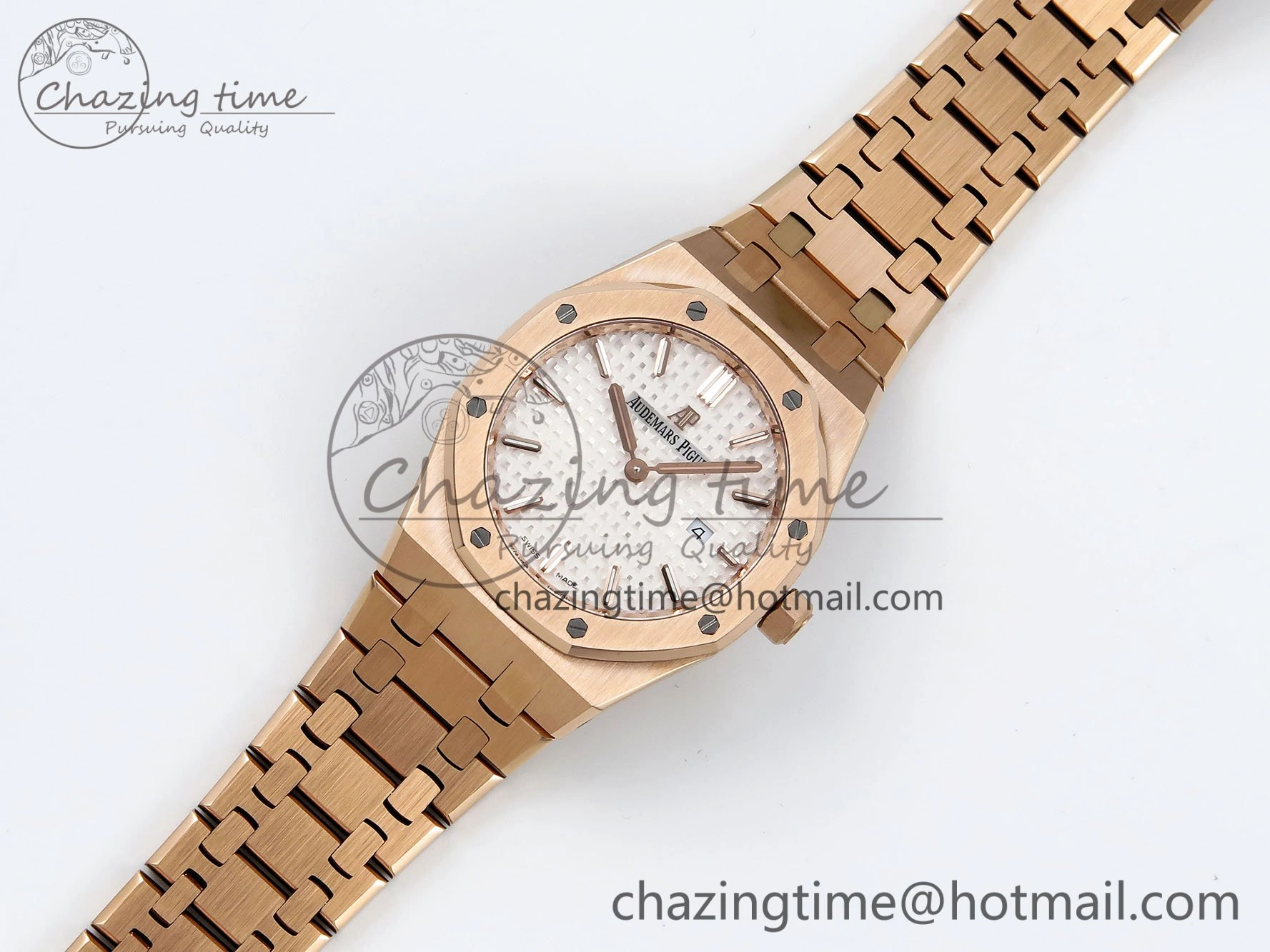 Durable Lady Royal Oak 33mm 67651 RG ZF 1:1 Best Edition White Textured Dial on RG Bracelet RONDA Quartz 10081
