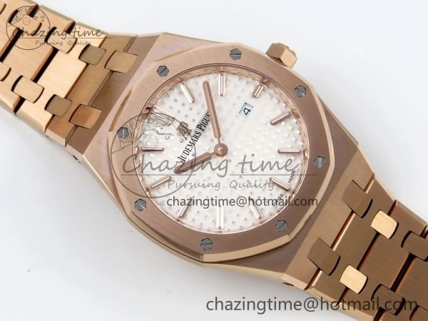 Durable Lady Royal Oak 33mm 67651 RG ZF 1:1 Best Edition White Textured Dial on RG Bracelet RONDA Quartz 10081