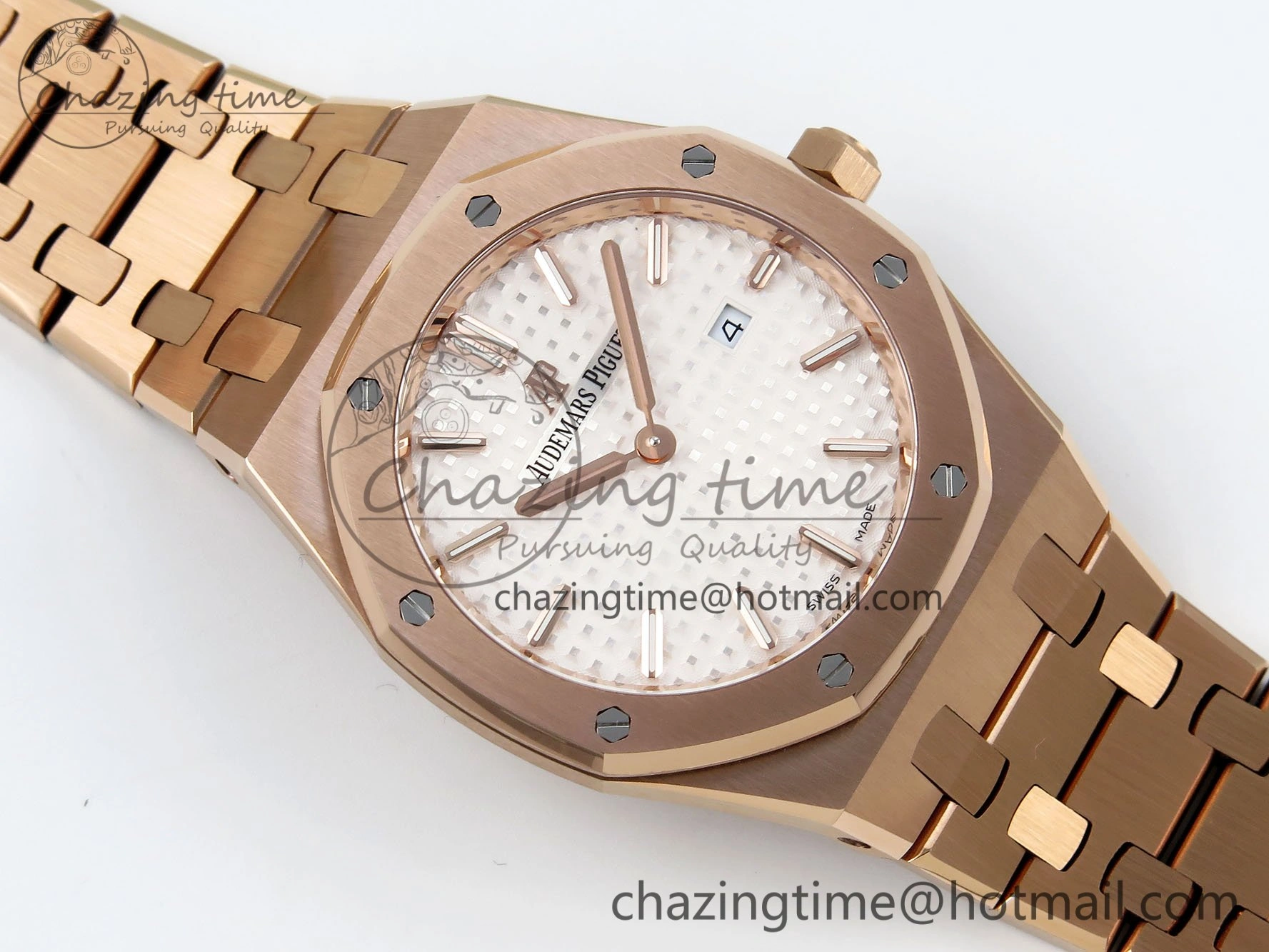 Durable Lady Royal Oak 33mm 67651 RG ZF 1:1 Best Edition White Textured Dial on RG Bracelet RONDA Quartz 10081
