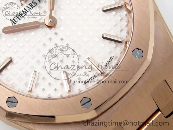 Durable Lady Royal Oak 33mm 67651 RG ZF 1:1 Best Edition White Textured Dial on RG Bracelet RONDA Quartz 10081
