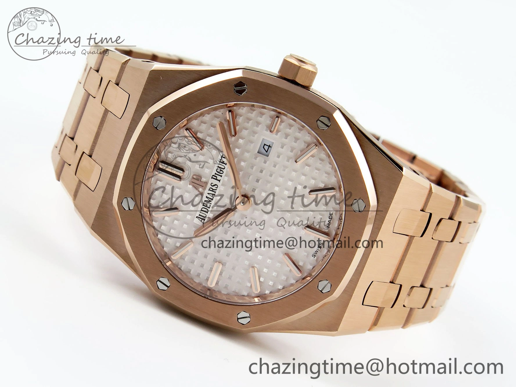 Durable Lady Royal Oak 33mm 67651 RG ZF 1:1 Best Edition White Textured Dial on RG Bracelet RONDA Quartz 10081