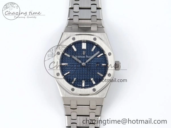 Lady Royal Oak 33mm 67651 SS ZF 1:1 Best Edition Blue Textured Dial on SS Bracelet RONDA Quartz Unique 10092