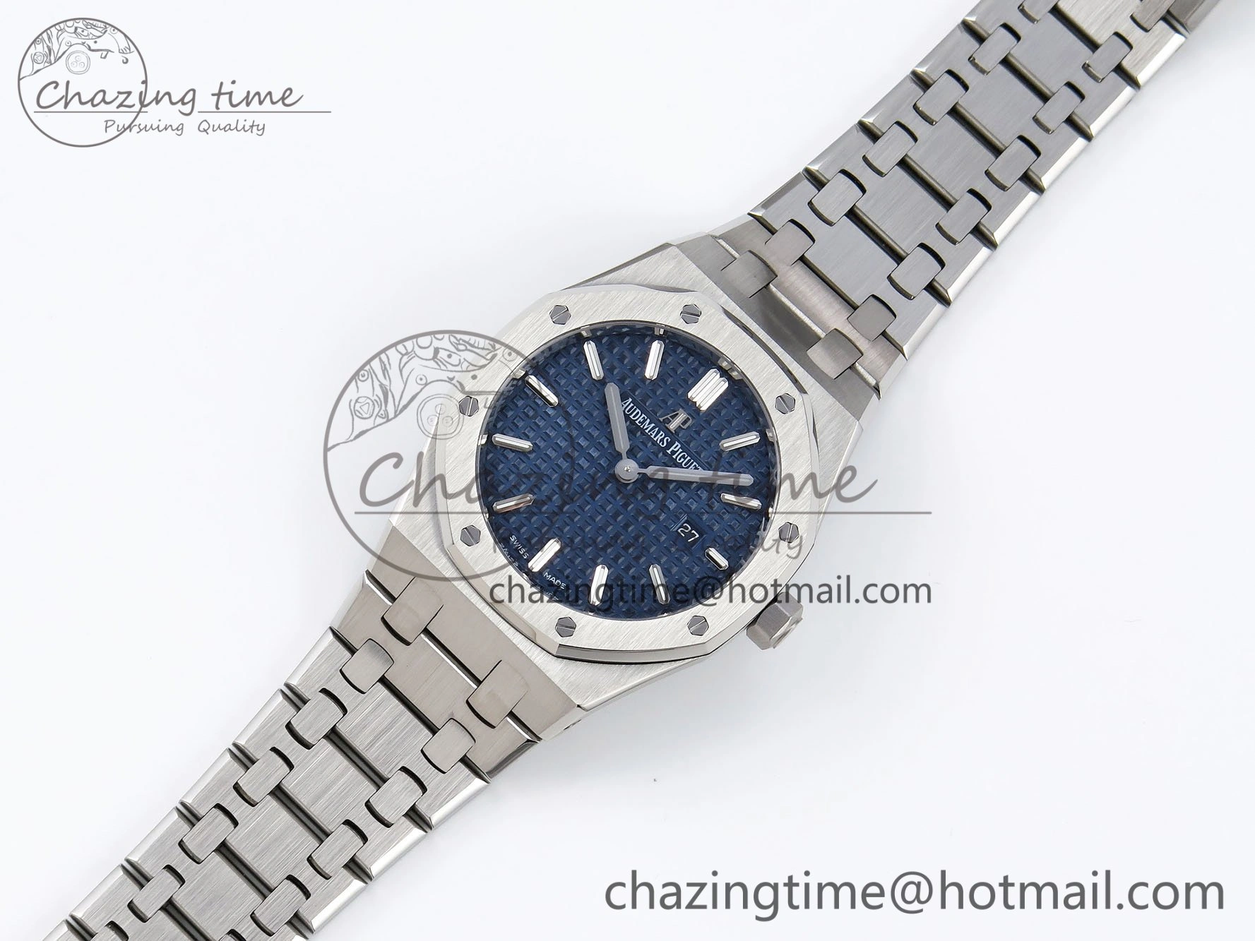 Lady Royal Oak 33mm 67651 SS ZF 1:1 Best Edition Blue Textured Dial on SS Bracelet RONDA Quartz Unique 10092