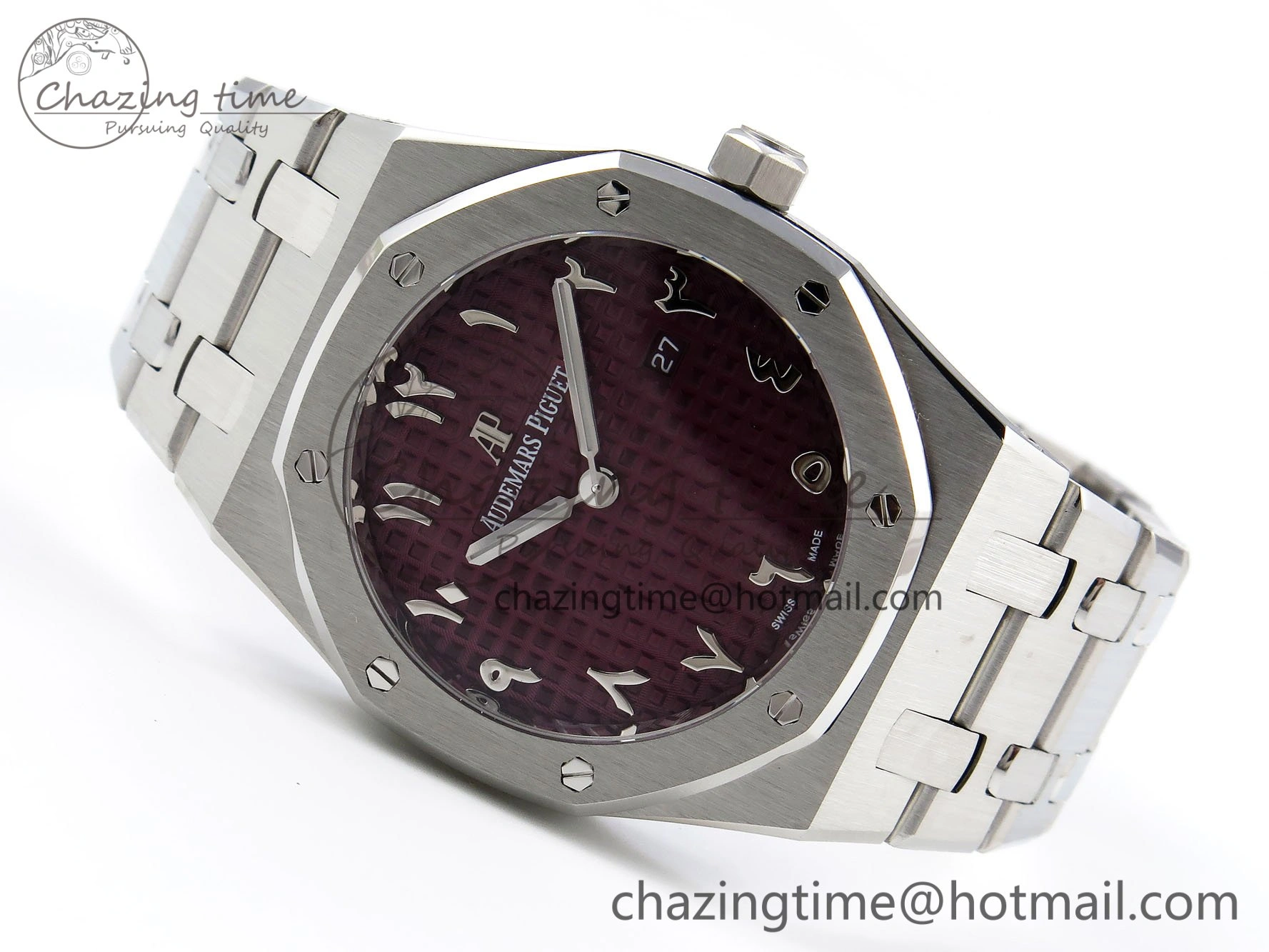 Lady Royal Oak 33mm 67651 SS ZF 1:1 Best Edition Purple Red Textured Dial on SS Bracelet RONDA Quartz WaterResistant 4485