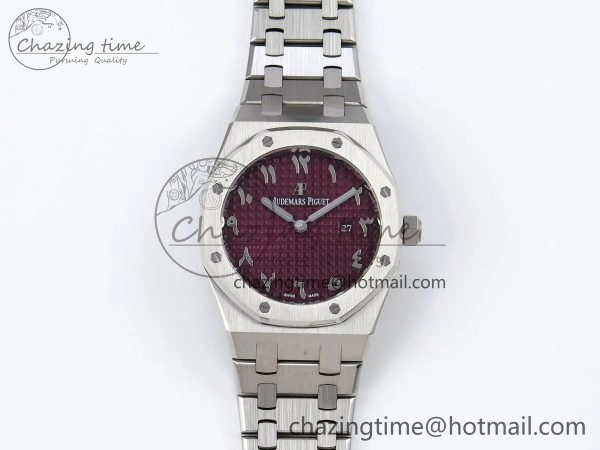 Lady Royal Oak 33mm 67651 SS ZF 1:1 Best Edition Purple Red Textured Dial on SS Bracelet RONDA Quartz WaterResistant 4485