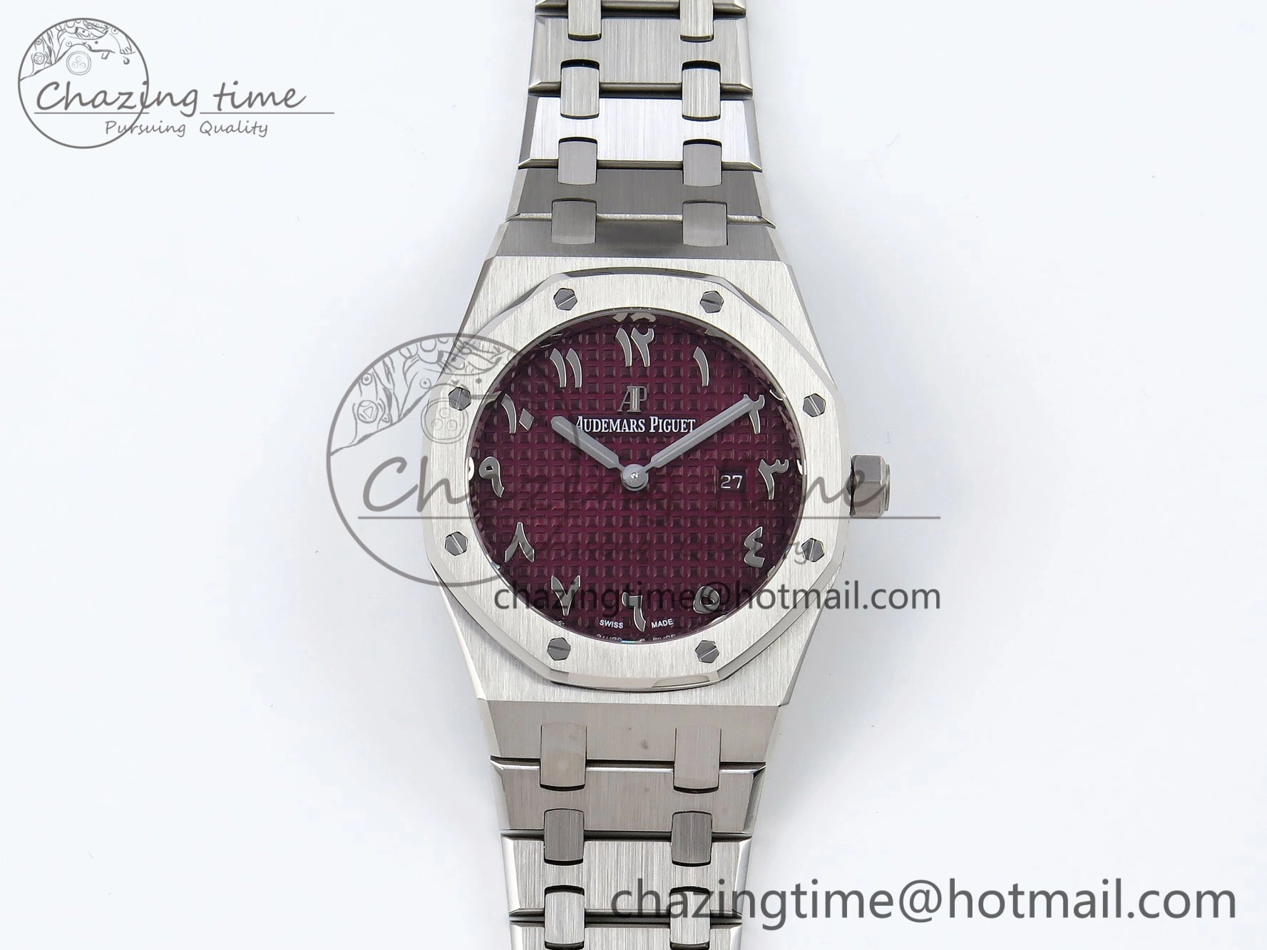 Lady Royal Oak 33mm 67651 SS ZF 1:1 Best Edition Purple Red Textured Dial on SS Bracelet RONDA Quartz WaterResistant 4485