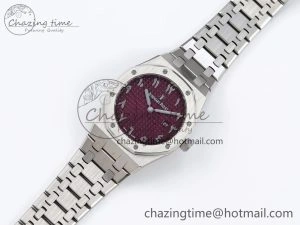 Lady Royal Oak 33mm 67651 SS ZF 1:1 Best Edition Purple Red Textured Dial on SS Bracelet RONDA Quartz WaterResistant 4485