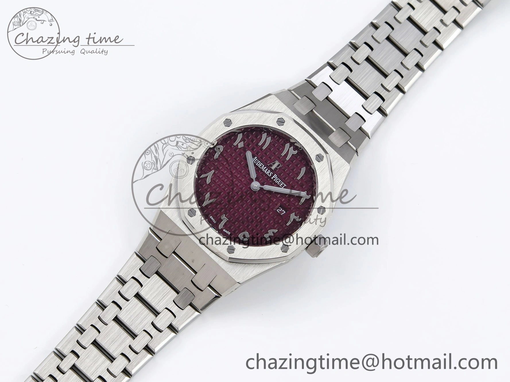 Lady Royal Oak 33mm 67651 SS ZF 1:1 Best Edition Purple Red Textured Dial on SS Bracelet RONDA Quartz WaterResistant 4485