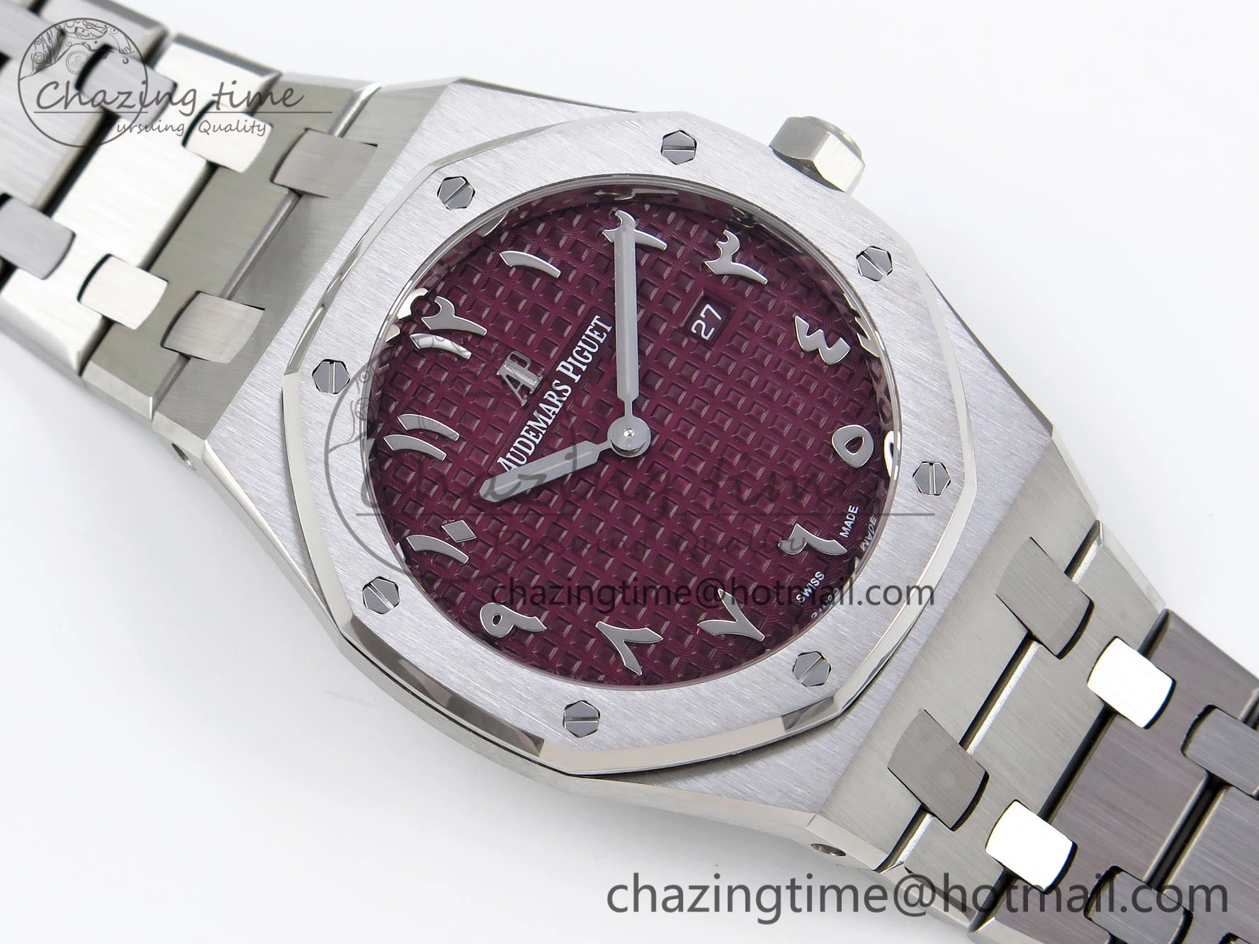 Lady Royal Oak 33mm 67651 SS ZF 1:1 Best Edition Purple Red Textured Dial on SS Bracelet RONDA Quartz WaterResistant 4485
